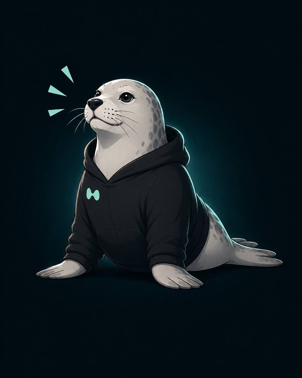 Illustration of a seal in a black hoodie with a mint SEAL logo