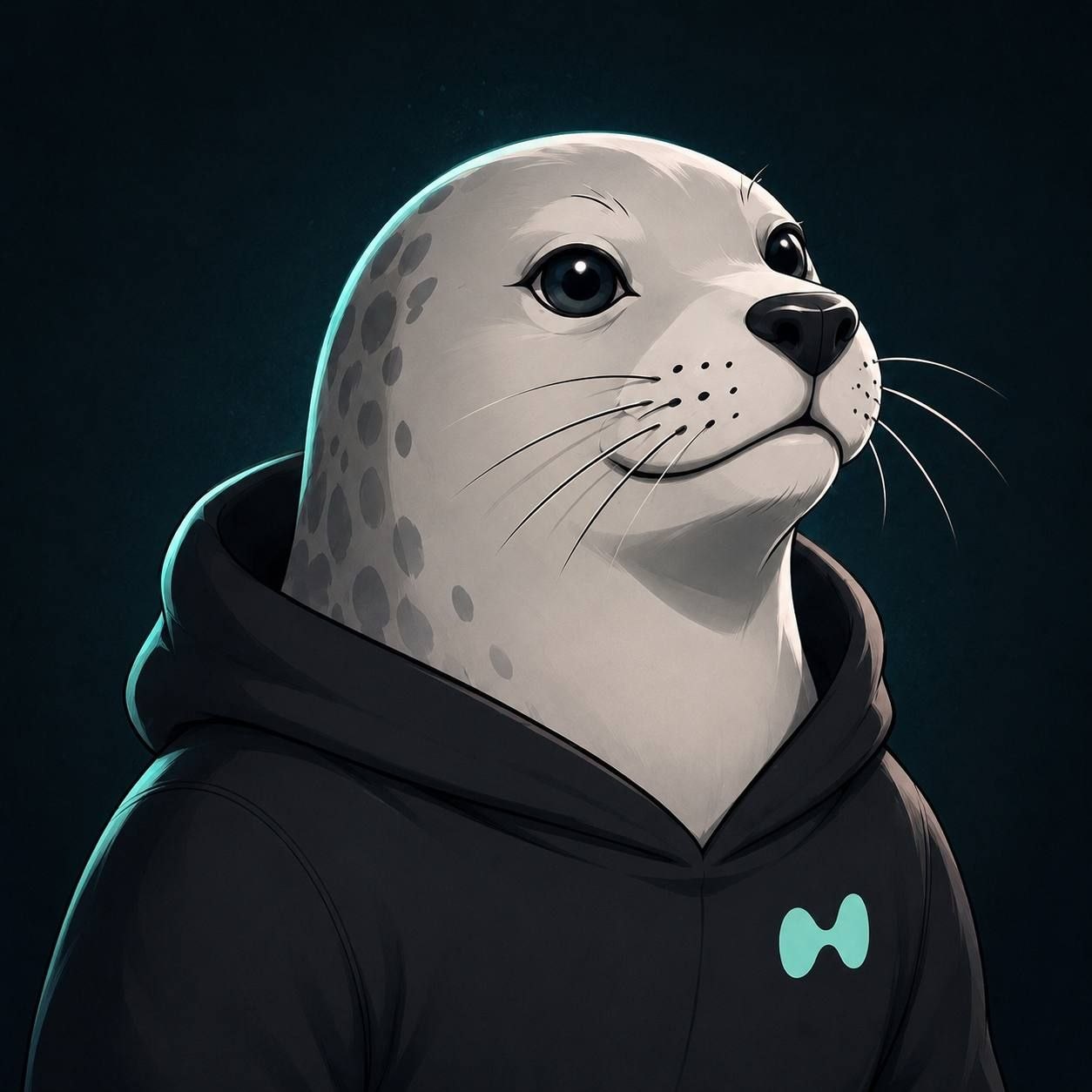 Portrait illustration of a seal in a black hoodie